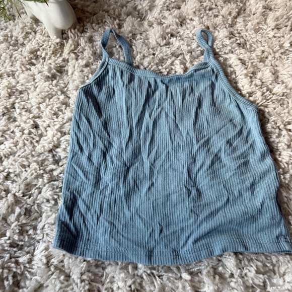 Elegant Blue Ribbed crop top summer teal tank top Camisole for Women. Experience - Picture 3 of 4